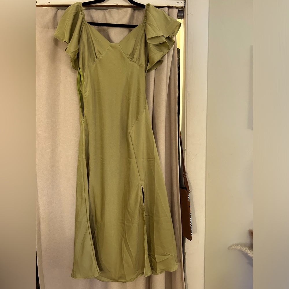 Olive green silk dress